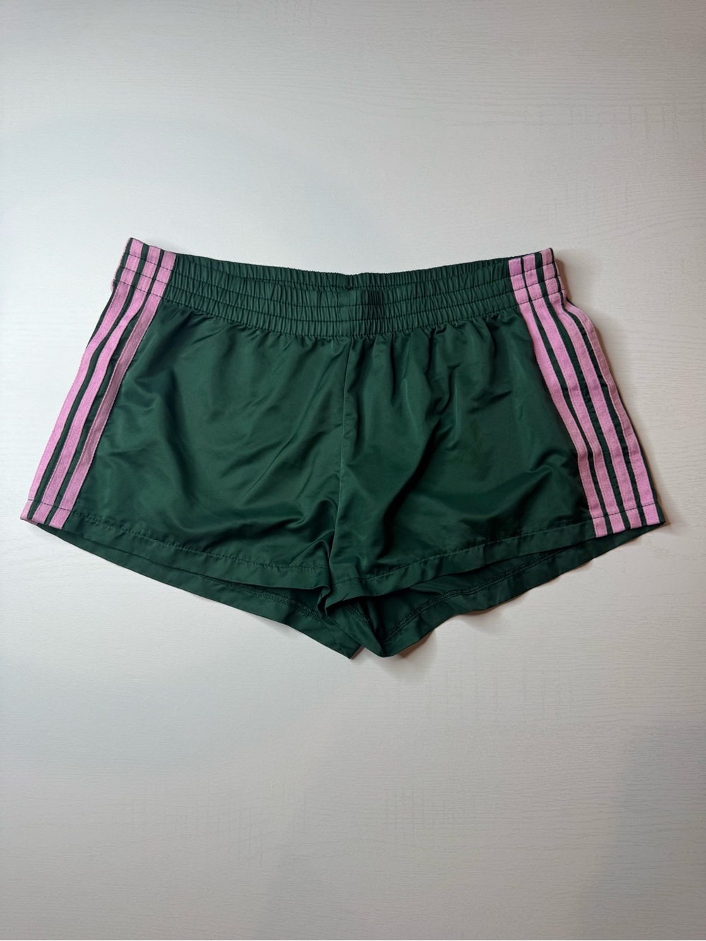 Edikted Forest Green Athletic Shorts with Pink Side Stripes